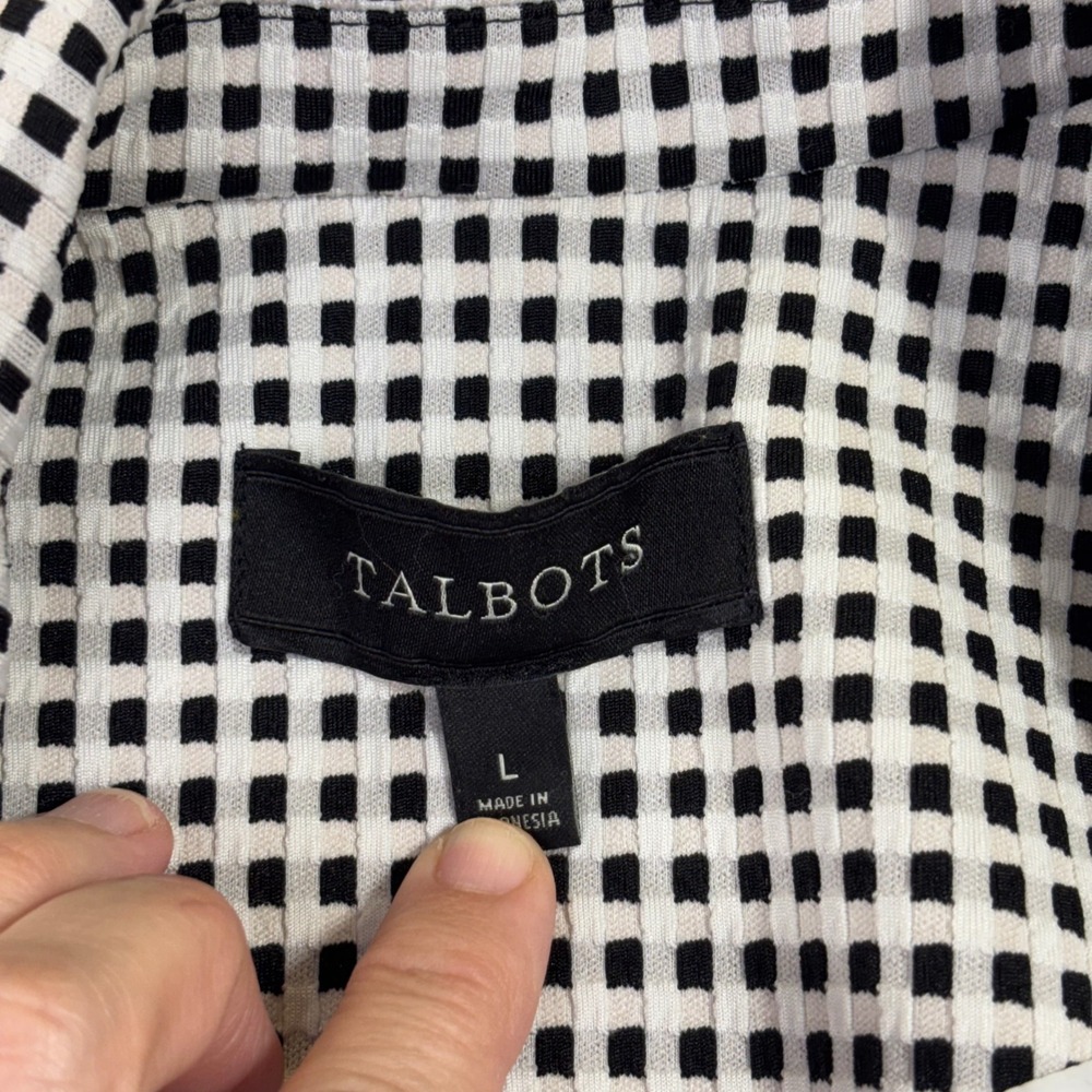 Talbots‎ Womens Black Cream Gingham Check Single Button Blazer Jacket Size L - Picture 3 of 9